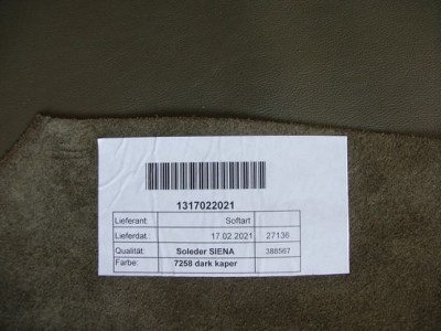 Polsterleder von SoftArt, Kaper-grün, 4,63-5,28 m², 1,0-1,1 mm, Rindleder (GN 121)