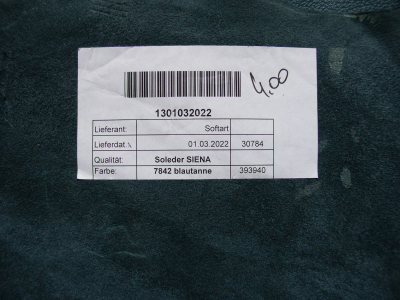 Rindlederhaut 6,01 m², Blautanne, 0,9-1,0 mm (GN 122 B) Polsterleder
