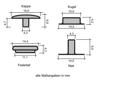 Ringfederdruckknöpfe, Messing-rostfrei, silber, vernickelt, Druckknöpfe